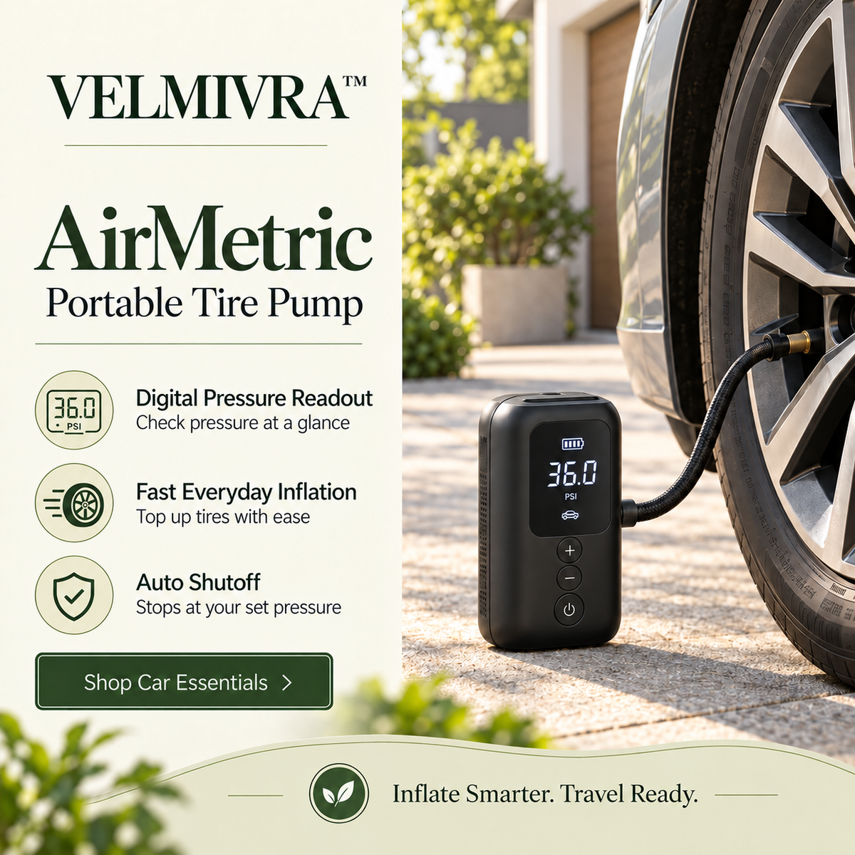 VELMIVRA™ AirMetric Portable Tire Pump