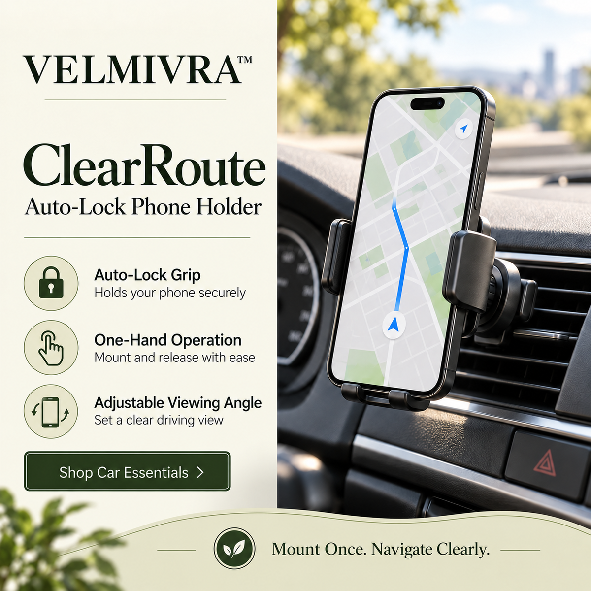 VELMIVRA™ ClearRoute Auto-Lock Phone Holder
