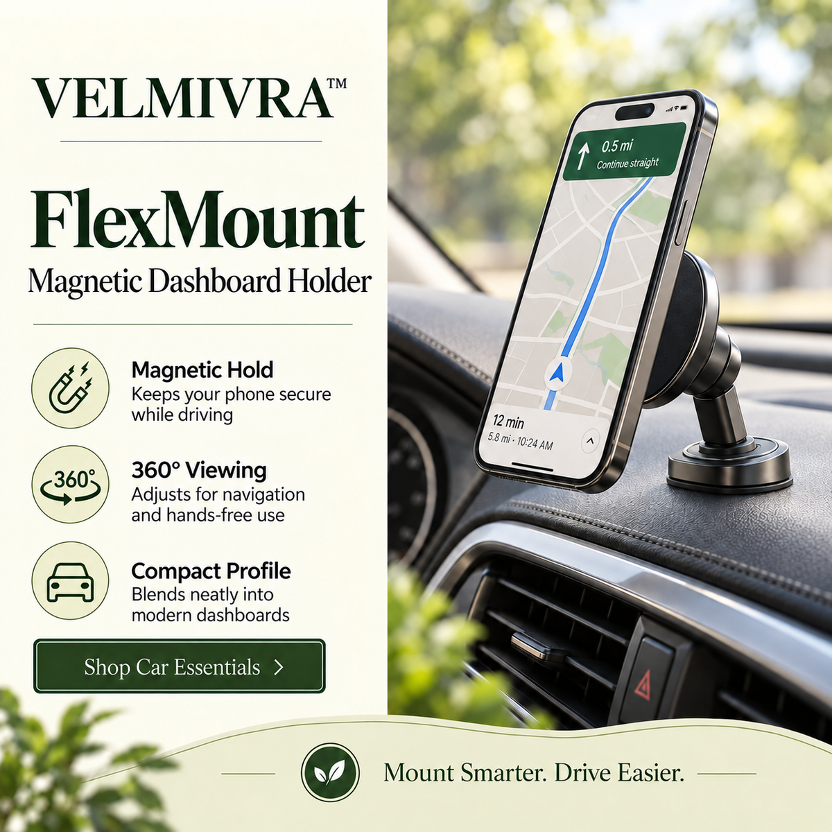 VELMIVRA™ FlexMount Magnetic Dashboard Holder
