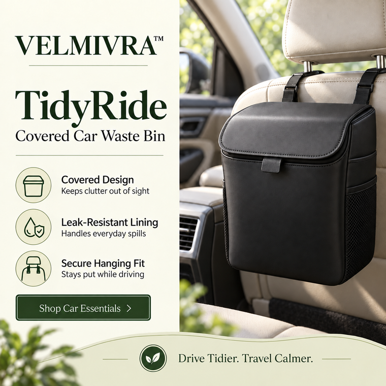 VELMIVRA™ TidyRide Covered Car Waste Bin